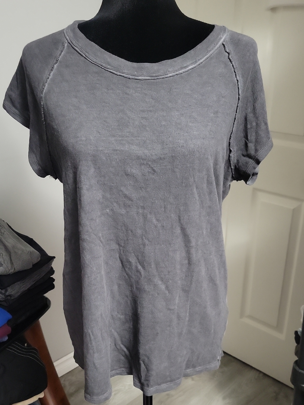 Free People XL "We The Free" Riley Tee in Charcoal Mineral Wash